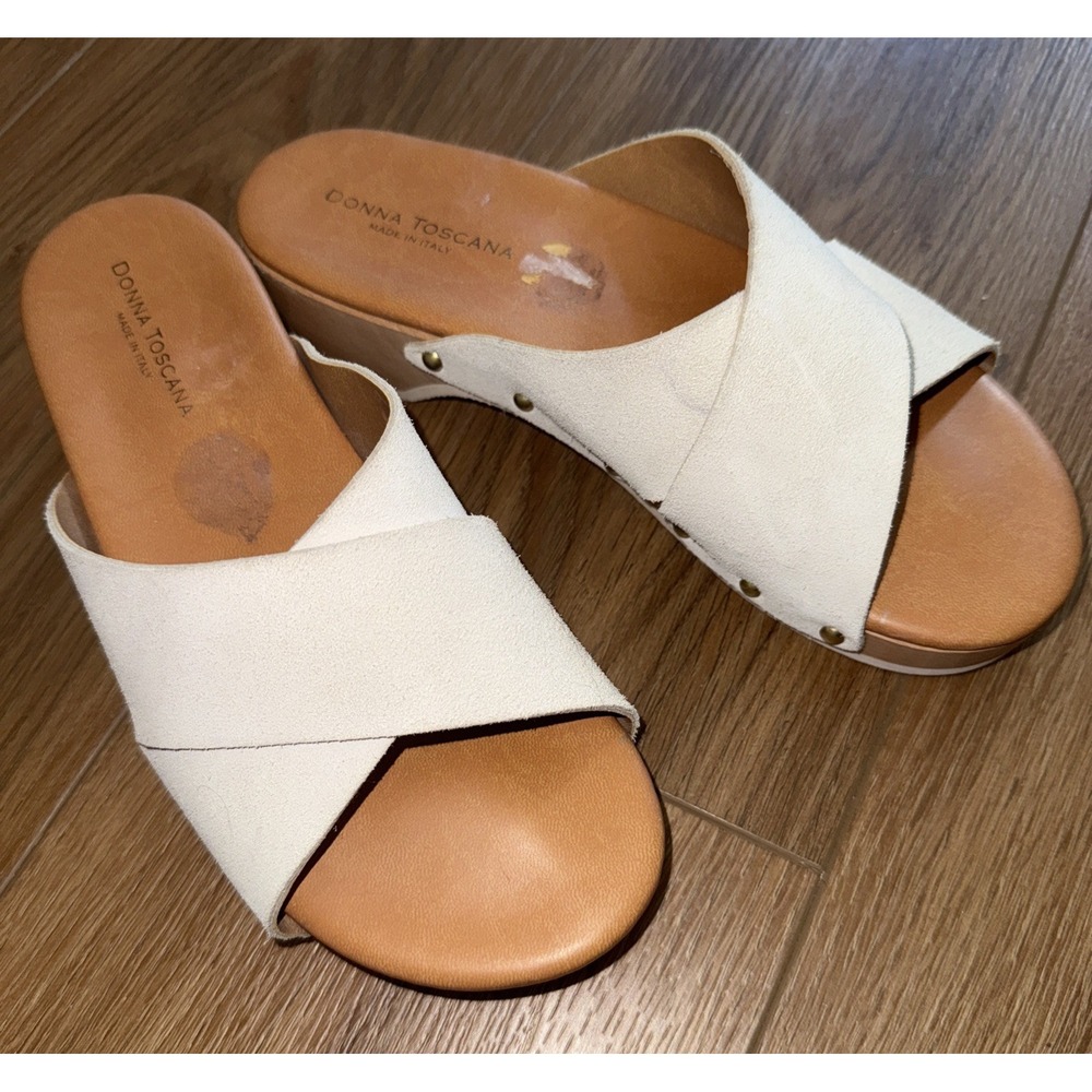 Donna Toscana Light Grey suede wooden clogs made in Italy Size 7.5 bohemian